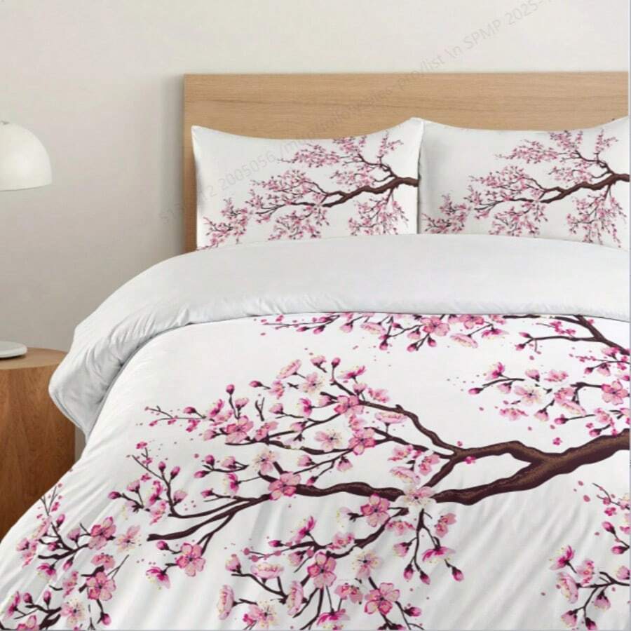 3 件套梅花印花羽绒被套，柔软透气的 100% 面料，可机洗，适合所有季节，（1 个羽绒被套 + 2 个枕套，无内芯），非常适合卧室和客房床上用品装饰 - 彩色 - 查看 1