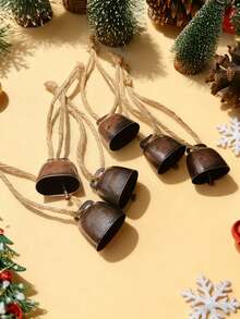 6 Stücke Vintage farbige Gusseisen Glöckchen - perfekt für Weihnachtsbaum Dekorationen mit Aufhängeseil aus Jute, ideal für rustikale Feiertags-Dekoration, Haustiere, beste Geschenke, Geburtstag, Heim-Dekoration, Weihnachtsdekorationen, Raumdekoration