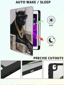 Husă de protecție pentru tabletă iPad cu imprimeu One Creative Dollar Panther, carcasă acrilică transparentă anti-îndoire, cu trei plieri, rotativă, cu design anti-cădere din silicon îngroșat, poziție orificiu de marcare omisă, suportă funcția de trezire/somn automat, compatibilă cu modelele iPad 10/9/Pro 11 2024/iPad 11 2025