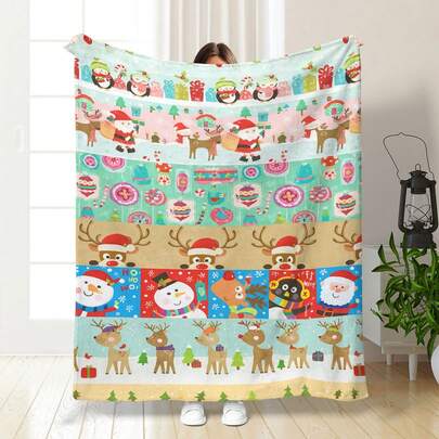 1 Peça Cobertor de Flanela com Estampa de Natal Personalizada, Quente, Macio e Confortável para Sofá, Cama, Escritório, Viagem