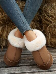 2025 New Autumn/Winter Thermal Slippers, Suede Fleece Thick Sole PlushThermal Linedd Warm Slippers, Non-Slip Fashion House Shoes, Preppy Campus Street Style Fluffy Lining