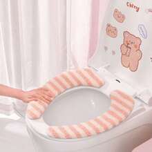 1 对马桶座套，粘性马桶垫，豪华加厚条纹马桶垫，可水洗，适合秋冬季家用 - 彩色 - 查看 2