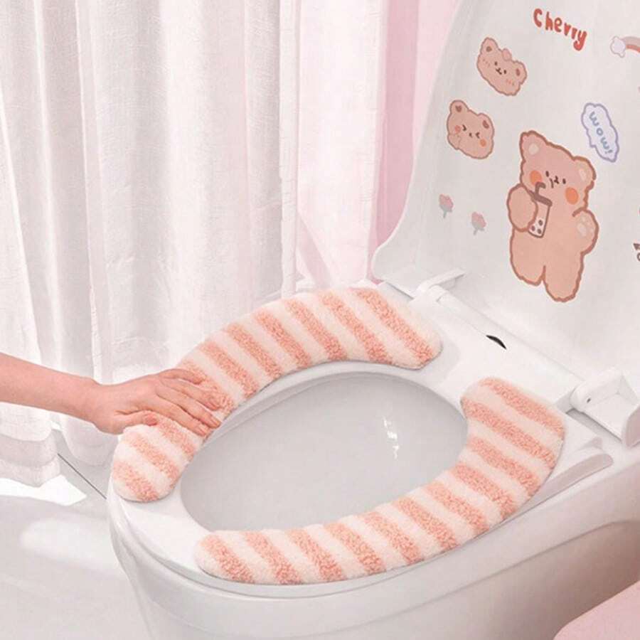 1 对马桶座套，粘性马桶垫，豪华加厚条纹马桶垫，可水洗，适合秋冬季家用