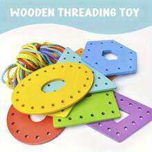 Wooden Geometric Shape Threading Toy, Colorful Educational Puzzle, 3-6 Years Old, Color And Shape Recognition Matching Game, Christmas & Birthday Gift, Mixed Colors, Educational Toys & Games