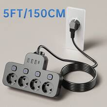 8-In-1 Multi-Function EU Power Strip With USB, 4 EU AC Outlets, 3 USB Ports, 1 Type-C Port, On/Off Switch, Wall Mountable, Suitable For Home, Office And Travel, Great Gift For Christmas, Halloween, Birthday - EU E Type Plug(220-240V) - View 11