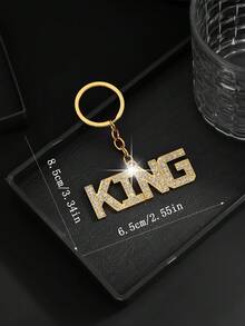 1 件时尚欧美个性嘻哈全水钻皇冠、狮子、字母、尖牙形钥匙扣吊坠配饰，适合男士、车钥匙、包包装饰、礼物 - 金色 - 查看 8