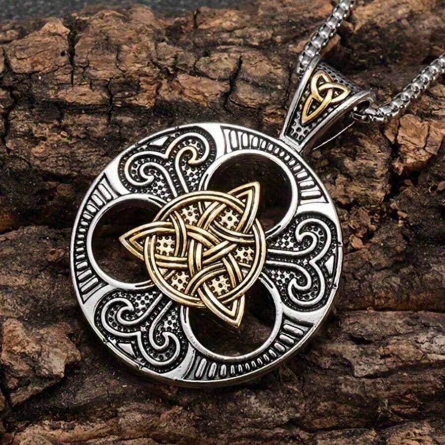 1pc Vintage Celtic Knot Pendant Necklace, Women Nordic Amulet