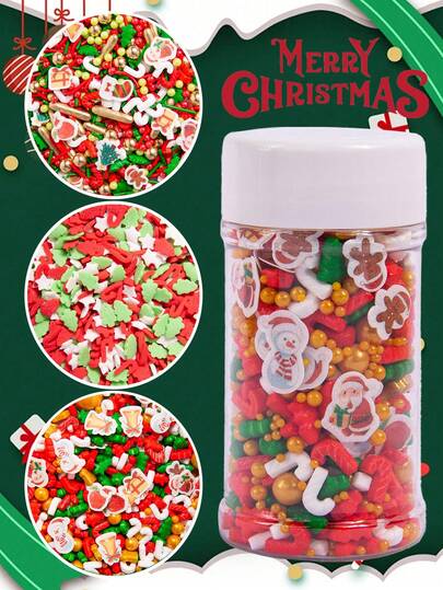 可食用圣诞糖屑，用于蛋糕装饰，白色和蓝色雪花，金色和绿色糖珠，红色银色糖珠，圣诞树，节日糖屑，用于纸杯蛋糕装饰，饼干，冰淇淋装饰，冬季主题派对用品。