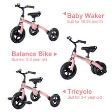 Tricycle For Toddlers Ages 2-5, Adjustable Seat 3 In 1 Balance Bike With Foldable Ride-On Toy For Easy Carrying And Storage, Preschool Ride-On Toddler Bike - Pink - View 2
