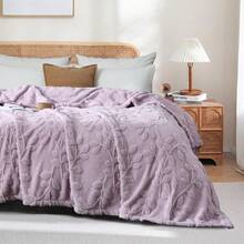 Manta de forro polar de franela blanca para sofá, cama - Mantas súper suaves para mujeres, manta esponjosa texturizada con hojas 3D, ligera y acogedora