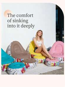 1pc Inflatable Sofa, Inflatable Camping Chair, Inflatable Slouchy Sofa, Inflatable Chair, Foldable Portable Inflatable Chair, Suitable For Living Room, Bedroom, Reading Room, Bedroom, Balcony, Outdoor Camping, Easy To Store And Carry, Leisure And Entertainment, Dorm, Backrest Chair - Multicolor - View 5