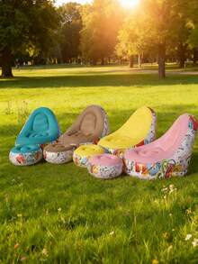 1pc Inflatable Sofa, Inflatable Camping Chair, Inflatable Slouchy Sofa, Inflatable Chair, Foldable Portable Inflatable Chair, Suitable For Living Room, Bedroom, Reading Room, Bedroom, Balcony, Outdoor Camping, Easy To Store And Carry, Leisure And Entertainment, Dorm, Backrest Chair - Multicolor - View 2