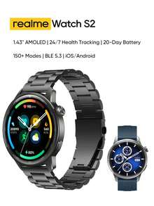 Realme S2 手表，1.43 英寸 AMOLED 显示屏，IP68 防尘防水，可定制表盘，AI 定制健康追踪，超级 AI 引擎和长达 20 天的电池续航智能手表 - 灰色 - 查看 10