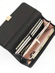 Nouveau portefeuille long en PU doux pour femmes, sac à main pliable mode casual grande capacité multifonction, porte-cartes, étui pour pièce d'identité, pratique à transporter, adapté comme cadeau de vacances pour femmes. Portefeuille, porte-monnaie, porte-cartes