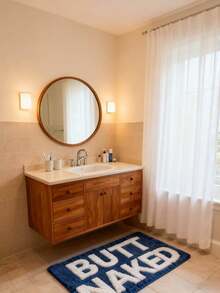 1 件植绒面料创意“BUTT NAKED”白色字母浴室垫和浴室地毯，可机洗，易于护理，厚绒浴室垫，为您的浴室带来轻松的氛围，四季垫。 - 藍白色 - 查看 4