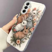 Funda de Teléfono de Conejo de Flores para Samsung para Galaxy A02 A03S A04 A05S A06 A13 A14 A15 A16 5G A21S A22 A23 A24 A25 A26 A32 A34 A35 A36 A50 A52 A53 A54 A55 A56 A73 S21 Ultra S22 Plus S23+ S24 FE S25 Funda Protectora Transparente Duradera y Creativa de TPU Antigolpes - Multicolor - Ver 9