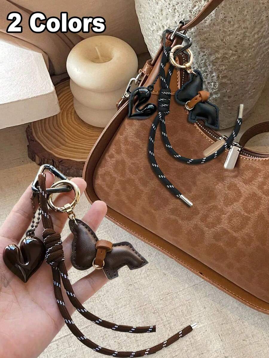 French Bulldog Heart Style Braided Rope Bag Pendant, PU Leather French Bulldog, Split Love Pendant Decoration, High Grade Contrast Color Bag Decoration, Pendant, Accessories, Car Pendant, Daily Necessities, Perfect Holiday Gift, Birthday Gift, For Lovers, Family, Friends, Best Friends, Heart To Heart, Colleagues, Great Holiday Or Women's Gift