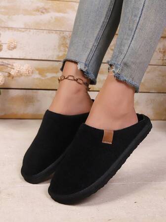 New Autumn And Winter Women's Slippers, Indoor Wool Lining, Black Slippers, Soft And Warm Women's Shoes, Plush Slippers, Home Half Slippers, Slip-On Shoes, Women's Home Slippers