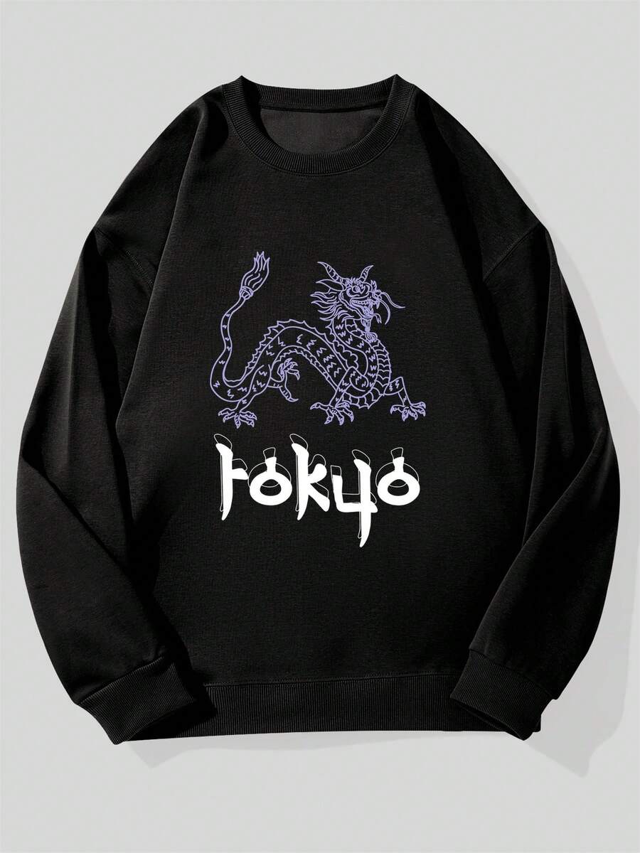 Men's/Korean Style Dragon Pattern Sweatshirt - K-Pop K-Drama Inspired Black And Purple Pullover, Loose Casual Korean Drama Outfit, Korean Text And Dragon Print, Sweater, Halloween Sweater, Cute Sweater, Men's Halloween Sweater, Punk Sweatshirt, Men's Sweatshirt, Clothing, Women's OS Sweatshirt, Men's Christmas Sweatshirt, Women's Sweatshirt, Women's Sweatshirt, Men's Sweatshirt, Halloween Men's Sweater, Women's Sweater, Halloween Sweatshirt, Men's Halloween Sweater, Women's Sweatshirt, Oversized Sweater, Women's Sweatshirt, Long Sleeve Shirt - 黑色 - 查看 1