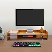 Soporte de madera para monitor, 2 niveles, con cajón, altura ergonómica, ideal para ordenador portátil y escritorio, ideal para el hogar y la oficina. - Color de la madera - Ver 5