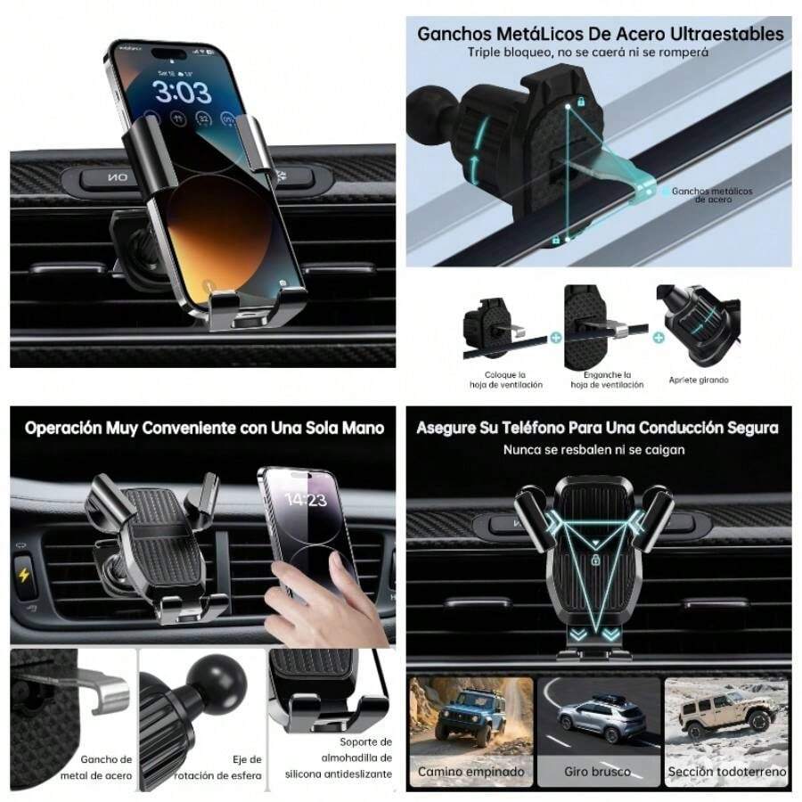 Soporte Celular Automovil, Base Porta Celular para Auto Rotacin 360 con Gancho Metlico, Compatible con 151413 Pro, y, Accesorios para Auto para Coches de Varios Tipos - inicial - Ver 1