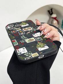 1 Stück modischer Weihnachts-Stempel-Muster Handyhülle mit matter Oberfläche und Handschlaufe, kompatibel mit Apple iPhone11/12/13/14/15/16/16PRO/16PROMAX, GalaxyA05/A15/A25/A35/A53/A54/A55/S23/S24