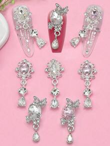 5件套镂空宝石吊坠美甲饰品 - 巴洛克和极简主义镂空水晶水滴吊坠 DIY美甲配件，美甲装饰用品 - 彩色 - 查看 2