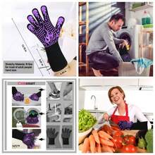 - Guantes de barbacoa, 1472 grados F resistentes al calor, guantes de silicona antideslizantes para horno, guantes largos de cocina para barbacoa, cocina, hornear, cortar - Púrpura + Largo - Ver 1