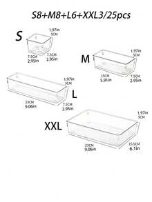 1/5/7/11/18件装透明抽屉收纳盒，7种尺寸美妆化妆品收纳盒，防滑塑料隔板，适用于化妆品、厨房用品、办公用品、家居收纳托盘、多功能浴室梳妆台托盘、珠宝盒、收纳袋、化妆刷架、香水收纳盒、化妆包，女士礼物、圣诞礼物、女士礼品创意、房间装饰 - 彩色 - 查看 25