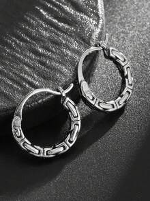 SeuSuk 1对复古朋克风链条耳夹耳环，时尚派对休闲饰品，男士礼物 - 多色 - 查看 1