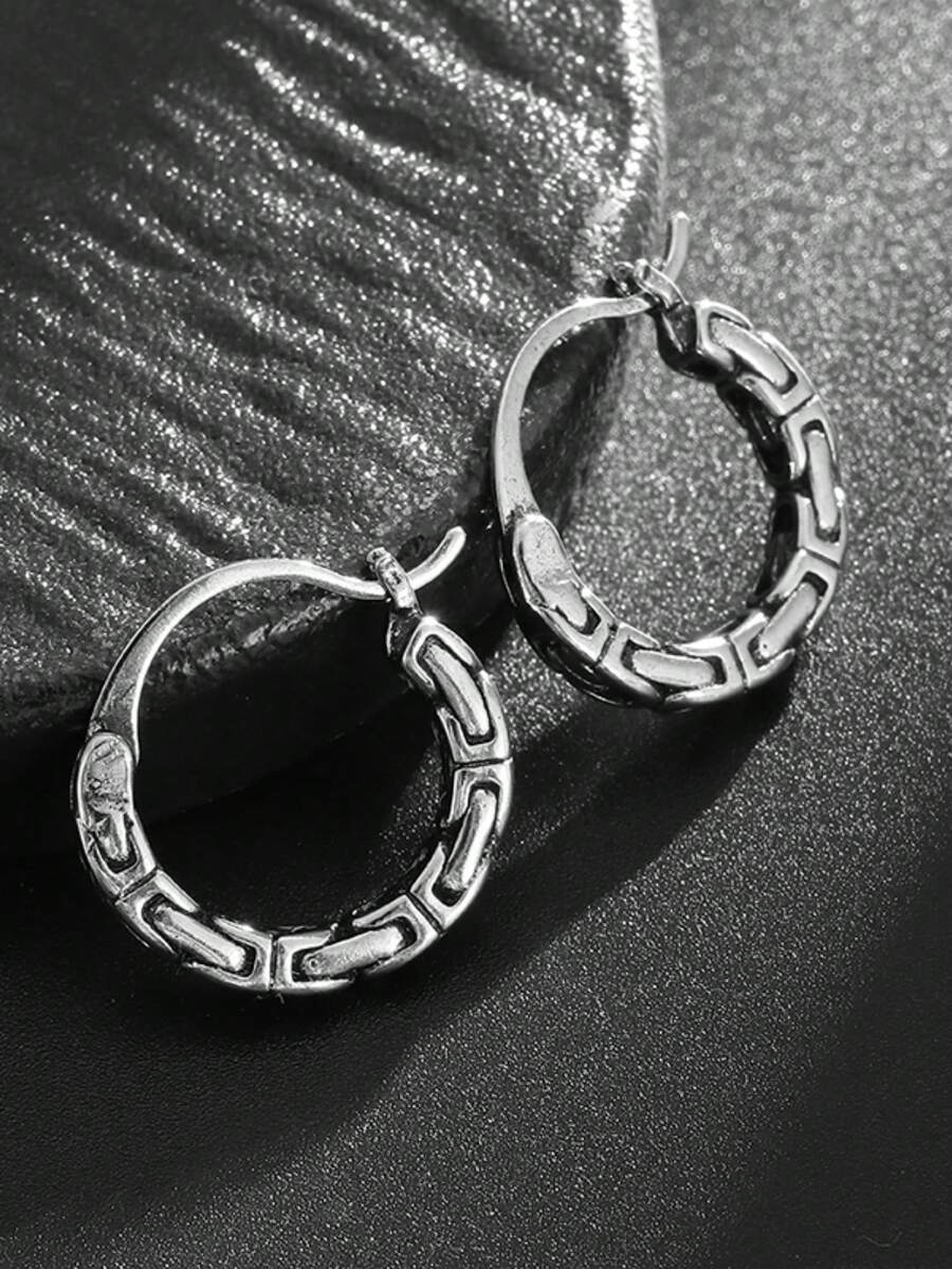 SeuSuk 1对复古朋克风链条耳夹耳环，时尚派对休闲饰品，男士礼物 - 多色 - 查看 1