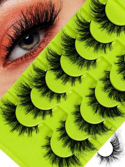 Hinarin 7 Paar lange Katzenaugen Falsche Wimpern Dicke Wischig 3D Volumen Erstellung Charmantes Make-up mit schlanken, verlängerten und dicken dramatischen wiederverwendbaren Streifen-förmigen falschen Wimpern