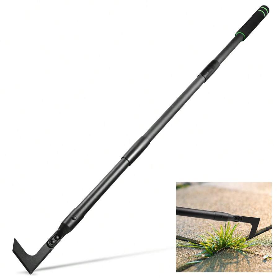 缝隙除草器 43.7 英寸长柄手动缝隙除草工具拔除器工具拆卸器适用于人行道、铺路石、露台板、窄墙缝隙 - 黑色 - 查看 1