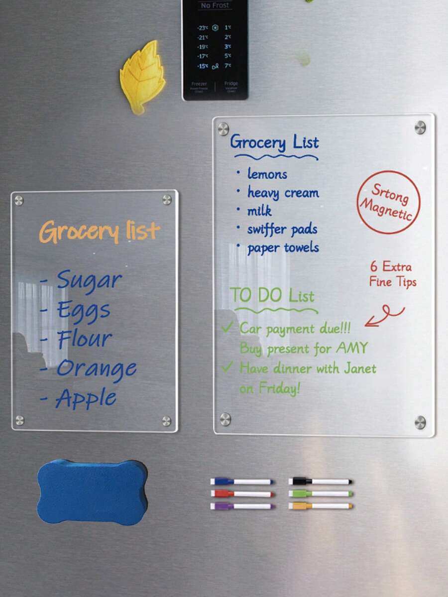 1pc Transparent/Black 20*30cm 15*20cm 3D Magnetic Acrylic Thickened Fridge Memo Board With Blackboard Eraser, Weekly/Monthly Planner, Rewritable Magnetic - Multicolor - View 1