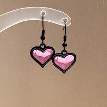Summer New "Sweetheart Guava" Pink Heart Pendant Black Ear Hooks Suitable For Round Face Earrings Fashion Ear Jewelry - A-玫紅色愛心吊墜耳環 - 查看 2