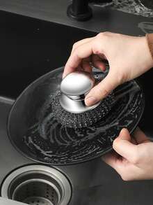 Stainless Steel Pot Brush, Steel Wool Ball Cleaning Brush, Kitchen Cleaning Brush With Handle, Upgraded Steel Wire Brush For Washing Pots, Dishes And Removing Dirt - Multicolor - View 3