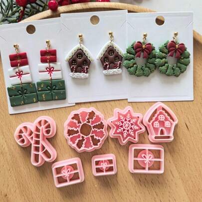 قوالب قطع الطين البوليمري لسلسلة عيد الميلاد بتصميمات الثلج/إكليل الزهور، قوالب قطع للأقراط والمجوهرات DIY، أدوات مثالية لصنع الديكورات اليدوية والمجوهرات