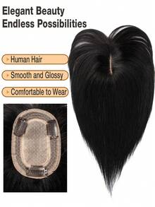 8*12 Women's Straight Nature Black Hair Topper Natural Hair Clip - In Hairpiece Basic Style Hair Enhancement For All Brown Real Hair Bangs For Face Shape Modification - Natural Black - 查看 3