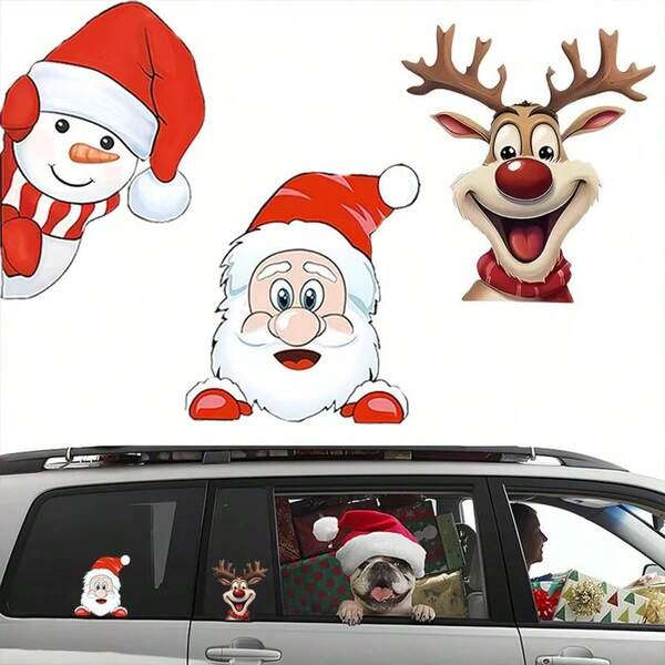 Santa Claus Snowman Reindeer Car Stickers Waterproof Auto Rear Windshield Window Body Bumper Vinyl Decals Christmas Decoration