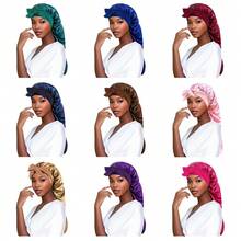 1pc Women's Satin Sleep Cap With Long Braid, Night Sleep Hat, Hair Cover, Sauna Cap - Multicolor - View 1