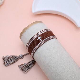 1 pieza Pulsera tejida creativa con bordado de cruz