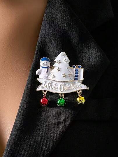 1 件时尚创意圣诞派对卡通雪人胸针、圣诞树铃铛服装别针、珐琅蝴蝶结胸针