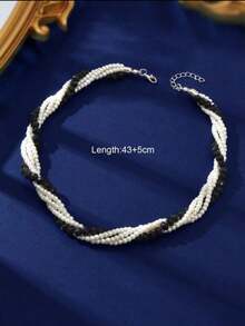 Hegaze 1pc Fashionable Multi-Layer Beaded Wrap Around Colorblock Necklace For Women, Versatile For Daily Wear And Parties