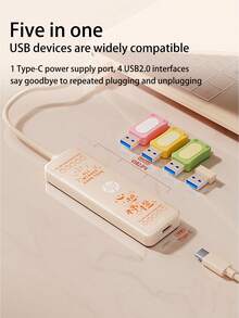 HP USB 扩展坞带 Type-C 充电适配器 2.0 分线器兼容苹果笔记本电脑转换器 4K 投影 PD 充电扩展坞四合一（黑色、白色、奶茶色、银色） - 一拖四拓展塢 - 查看 3