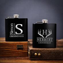 Personalized Men's Flasks, Custom Flask, Black Portable Flasks, Best Man Flasks, Wedding Party Favors, 1pc , Ideal Gift For Him, Boyfriend, Dad, Friends, Anniversaries, Valentine's Day, Father's Day Gift, Graduation, Unique Gift, Groomsmen Proposal - Black - View 9