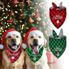 2pcs Adjustable Merry Christmas Pet Bandanas Polyester Green And Red Buffalo Plaid Santa Claus Snowman Gingerbread Man Pattern Pet Scarf Bib Suitable For Cats And Dogs Christmas Decorations For Home 2025 Gifts Party Supplies Fabric