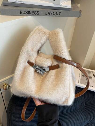 Fashionable Plush Solid Color Women Handbag & Shoulder Bag, Autumn/Winter