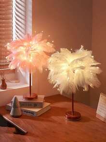 1pc Large, Battery-Operated Pink And White Feather Table Lamp (Batteries Not Included). Modern, Freestanding Bedroom Bedside Lamp, Perfect For KTVs, Bars, Cake Shops, And Livestreams. Elegant Home Decor, Perfect For Bedrooms, Living Rooms, Offices, Dorm Rooms, Desks, And Nightstands.