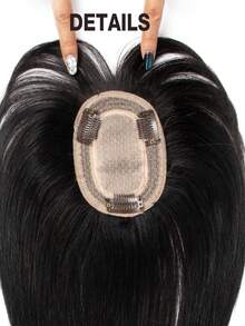 8*12 Women's Straight Nature Black Hair Topper Natural Hair Clip - In Hairpiece Basic Style Hair Enhancement For All Brown Real Hair Bangs For Face Shape Modification - Natural Black - 查看 8