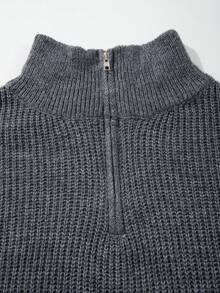 Áo thun dài tay dệt kim cổ tròn họa tiết tối giản, khóa kéo, kiểu dáng rộng rãi, thoải mái, hàng mới về mùa Thu/Đông của ANDREILEE, dành cho cả nam và nữ. - Xám - Xem 4